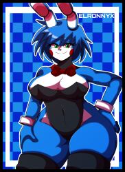 1girls anthro artist_name big_breasts black_legwear blue_fur blue_hair bonnie_(fnaf) bowtie breasts bright_colors bunny_girl bunnysuit cleavage cleavage_overflow colored crossgender curvy elronnyx female female_focus female_only five_nights_at_freddy's five_nights_in_anime fnaf_2 freckles fur furry furry_female genderswap genderswap_(mtf) green_eyes hi_res hourglass_figure mtf_crossgender raised_eyebrow robot robot_girl rule63 rule_63 scottgames smile solo thick_thighs thigh_highs thighhighs thighs toy_bonnie toy_bonnie_(fnaf) toy_bonnie_(fnia) voluptuous voluptuous_female wide_hips