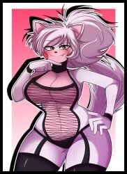 1girls big_breasts breasts curvy curvy_female elronnyx featureless_breasts female female_only five_nights_at_freddy's five_nights_in_anime freckles hand_on_hip hi_res hourglass_figure looking_at_viewer mangle_(fnaf) oerba_yun_fang raised_eyebrow scottgames simple_background stockings thick_thighs thighhighs voluptuous voluptuous_female white_hair wide_hips