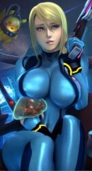 1girls 3d alluring artist_request banskinator big_breasts bimbo blonde_hair blue_eyes clothed clothed_female crossover fully_clothed light-skinned_female metroid metroid_(creature) pale-skinned_female pikachu pokemon samus_aran skin_tight super_smash_bros. tagme urbanator wide_hips zero_suit zero_suit_samus