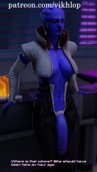 3d alien alien_girl anal_sex aria_t'loak asari asari_futanari biotic biotics choking comic comic_page cum_in_pussy dominant english face_fucking female futa_focus futa_only futanari huge_cock mass_effect submissive_female submissive_pov vikhlop