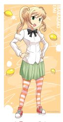 blonde_hair female freidesuu green_eyes high_socks ibarazaki_emi katawa_shoujo no_clothes perky_breasts pussy simple_background socks_and_shoes twintails