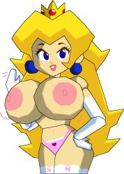 1girls areola areolae big_areola big_areolae big_breasts big_nipples blonde_hair blue_eyes bow bowtie breast_jiggle busty cassettedream clothes clothing crown curvy dream-cassette earrings elbow_gloves erect_nipples female female_only gloves hair hand_on_hip hoshime huge_areola huge_areolae huge_breasts human jiggle jiggling jiggling_breasts light-skinned_female light_skin lips lipstick looking_at_viewer low_poly low_poly_peach mario_(series) navel nintendo panties pink_bow pink_bowtie pink_clothes pink_clothing pink_lipstick pink_nipples pink_panties pink_ribbon pink_thighhighs polygon princess_peach ribbon smile smiling smiling_at_viewer solo solo_female standing stockings super_mario_64 teeth teeth_showing teeth_visible thighhighs topless transparent_background upper_body waving waving_at_viewer white_gloves