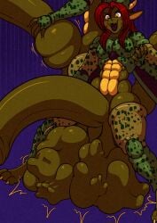 absorption absorption_vore android_17 android_18 balls cell_(dragon_ball) clenched_balls clenching_balls cock_vore cosplay dragon_ball foreskin foreskin_stretching foshu_(character) green_skin hyper_balls hyper_penis katamra_(spazman) pecas_(character) red_hair soto spazman tail_vore uncut vore