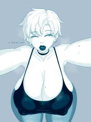 goth goth_milf hug milf milf-chan(truelordpotato) mole mole_on_breast mommy sweat sweatdrop sweating text truelordpotato