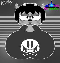 angry anthro big_breasts black_hair blush breasts clothing female gray_lipstick huge_breasts looking_at_viewer meaniesturgill rammy_lamb um_jammer_lammy