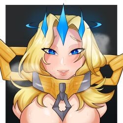 blonde_hair blue_eyes chains collar league_of_legends luxanna_crownguard ruined_king_symbol threesome yaki_onigiri