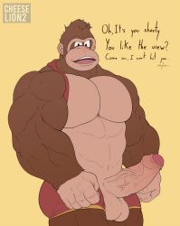 absurd_res anthro ape cheeselion2 clothing donkey_kong donkey_kong_(series) erection genitals haplorhine hi_res male_only mammal muscular muscular_arms necktie nintendo penis primate smug solo underwear vein veiny_penis