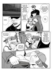 2boys atlus blowjob boner cap clothed comic comic_page dialogue_bubble digital_art erect_penis erection gay iwai_munehisa junpei_iori licking_penis lupin_barnabi male male/male male_only megami_tensei monochrome no_color oral penis penis_in_mouth persona persona_3 persona_5 sucking_balls sucking_penis text_bubble yaoi