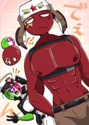 2boys countryballs countryhumans fascist_italy_(countryhumans) gay japanese_text male male_only muscular muscular_male red_body red_skin simple_background soviet_union_(countryhumans) text 零戰