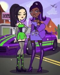 2girls female female_only fishnets high_heels parking_lot prostitution purple_boots purple_clothing seductive thigh_boots total_drama_island