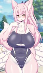 anthro big_breasts blue_archive breasts female furry mika_(blue_archive) tailzkim tea_party_(blue_archive) thick_thighs trinity_general_school_student trinity_general_school_swimsuit wide_hips