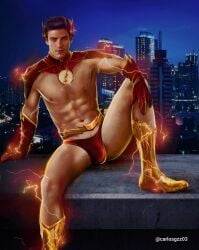 abs actor arrowverse barry_allen biceps big_bulge bulge carlos_gzz caucasian caucasian_male celebrity city dc grant_gustin huge_bulge in_character light-skinned_male lightning male male_only muscles muscular muscular_male pecs shirtless_male smooth_chest smooth_skin solo solo_male spread_legs the_flash the_flash_(cw) the_flash_(series) underwear