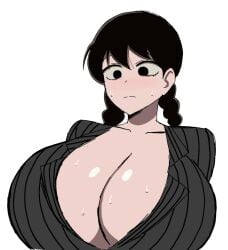 1girls big_breasts black_hair blush breasts cleavage female female_only grey_suit huge_breasts human human_only large_breasts long_hair momiji_(artist) netflix solo solo_female suit the_addams_family top_heavy wednesday_addams white_background