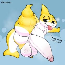 anthro ass axoarts baby_shark baby_shark_(character) backsack balls big_balls big_penis lemon_(plushtrapboyuwu) long_penis male male_only moobs non-human penis shark tagme thick_ass thick_thighs tongue_out toony yellow_body