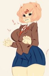 ! 1girls 5_fingers alternate_breast_size big_breasts blue_skirt blush breasts clothed clothing doki_doki_literature_club female female_only female_solo flawsy fully_clothed hair_intakes heart large_breasts light-skinned_female light_skin matching_hair/eyes motion_lines natsuki_(doki_doki_literature_club) pale-skinned_female pale_skin pink_eyes pink_hair portrait school_uniform short_hair short_twintails simple_background skirt solo solo_female thick thick_thighs thighs three-quarter_portrait tied_hair twintails uniform white_background