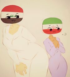 2girls countryhumans countryhumans_girl female female_only flawsy iran_(countryhumans) iraq_(countryhumans) safe sfw simple_background wholesome yuri