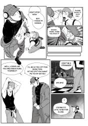 2boys atlus blowjob cap clothed comic comic_page cum cum_in_mouth dialogue_bubble digital_art ejaculation erect_penis erection gay iwai_munehisa junpei_iori licking_penis lupin_barnabi male male/male male_only megami_tensei monochrome no_color open_mouth oral penis penis_in_mouth persona persona_3 persona_4_arena persona_4_arena_ultimax persona_5 pleasure_face sucking_balls sucking_penis text_bubble yaoi