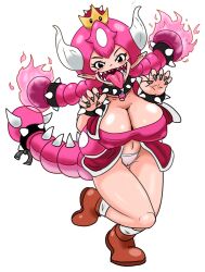 flaming_hair jim_sugomi large_breasts large_legs mario_(series) mushroom_girl new_super_mario_bros._u_deluxe nintendo panties sharp_teeth small_nose super_crown tagme thick_thighs toadette