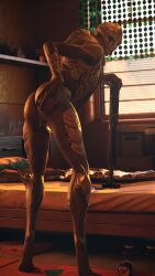 1girls 3d 3d_(artwork) bedroom_eyes bioware doinks-ahoy female female_only from_behind hand_on_butt high_resolution highres looking_at_viewer mass_effect solo turian wet