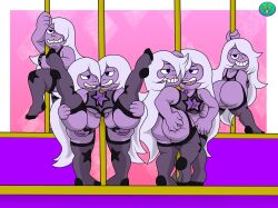 6+girls alien alien_girl amethyst_(steven_universe) big_ass big_breasts big_butt breasts bubble_ass bubble_butt cartoon_network clones garter_belt garter_straps humanoid looking_at_another looking_at_viewer multiple_girls non-mammal_breasts pole pole_dancer pole_dancing purple_body purple_hair purple_skin rear_view shortstack spicypop steven_universe thick_thighs voluptuous voluptuous_female