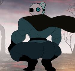 1boy 2023 anthro ass ass_focus azulin_(unicorn_wars) bear big_ass big_butt big_muscles broly_culo butt butt_focus cape crouching fully_clothed furry looking_back male male_only mammal mask masked masked_male meme muscular muscular_anthro muscular_male pandem0ncake parody porn_meme solo spread_legs spreading unicorn_wars