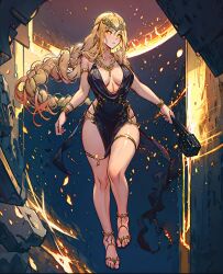 1girls ai_generated barefoot big_ass big_breasts blonde_hair cleavage elden_ring female female_only fromsoftware goddess kakeranoumi light-skinned_female marika's_hammer milf queen queen_marika_the_eternal royalty sandals thick_thighs