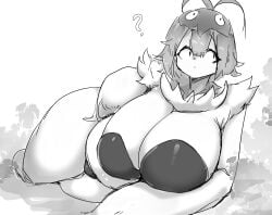 anthro anthrofied ass big_ass breasts crabominable fur generation_7_pokemon huge_ass huge_breasts lying_on_side menyang monochrome mostly_nude my700 nintendo pokémon_(species) pokemon question_mark thick_thighs voluptuous white_background