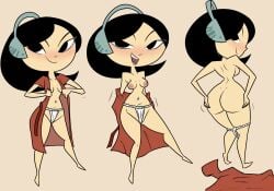 1girls black_hair cartoon_network completely_nude completely_nude_female female female_focus female_only headphones light-skinned_female light_skin long_hair looking_at_viewer mechanics_daughter_(character) medium_breasts rear_view samurai_jack terrible_the_drawfag thick_thighs underwear undressing wide_hips