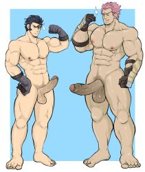 2boys abs balls ballsack balthus_von_albrecht bara beefy big_feet black_hair boner cocky_smile comparing_penis competition daddy erect_penis erection fire_emblem fire_emblem:_three_houses fire_emblem_warriors:_three_hopes flexing foreskin foreskin_folds friends gay gloves gloves_only heavy_balls holst_sigiswald_goneril hoybarartist human intact male male_nipples male_only male_pubic_hair manly muscles muscular_male nude nude_male partially_retracted_foreskin pecs penis pink_hair retracted_foreskin scrotum size_comparison smooth_skinned_male testicles uncircumcised uncut veiny_penis