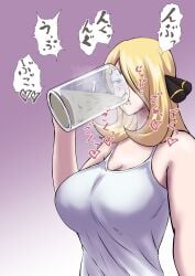 1girls blonde_hair cum_in_container cynthia_(pokemon) drinking_cum gokkun large_breasts long_hair pokemon protohotel_game