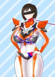 bikini blindfold collar creople emi_aobe large_breasts thick_thighs tight_clothing ubikitas ultraman_(franchise) ultraman_blazar ultrawoman_grigio wide_hips