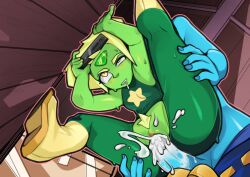 1futa 1girls areolae balls big_penis blue_skin breasts cinamelonnsfw cum cum_in_pussy cum_inside duo ejaculation erection female female_focus futa_on_female futanari green_skin humanoid humanoid_penis intersex lapis_lazuli_(steven_universe) low-angle_view nipples nude orgasm penis peridot_(steven_universe) pussy sex source_request standing steven_universe vaginal_penetration