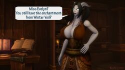 1girls 3d avanette blizzard_entertainment blue_skin dialogue draenei huge_breasts kaelatheelf original_character warcraft world_of_warcraft