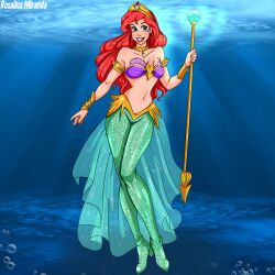 1girls ariel ariel_(the_little_mermaid) blue_eyes cleavage disney disney_princess large_breasts long_hair looking_at_viewer milf mshowllet red_hair scepter the_little_mermaid the_little_mermaid_(1989_film)