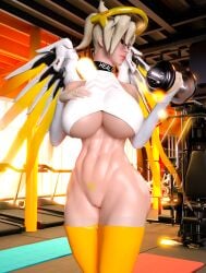 3d abs choker cynicxl3d gloves gym healslut mercy overwatch pubic_tattoo skimpy_clothes stockings underboob