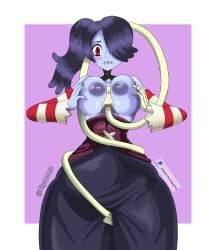 big_ass big_breasts big_butt big_nipples blue_body blue_hair breasts dark_dress dark_hair dark_nipples dress leviathan_(skullgirls) paizuri purple_body red_eyes skullgirls squigly titfuck titjob ultyde