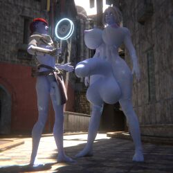 2futas 3d ass_expansion awoken balls_expansion big_breasts big_penis blue_skin breast_expansion breasts bungie destiny_(game) futa_only futanari huge_cock mara_sov penis penis_expansion petra_venj qzk_forte thick_thighs white_hair wide_hips