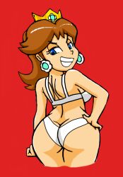 1girls ass big_ass big_breasts bra breasts busty fat_ass female female_only grin hand_on_hip huge_ass idendrawx large_breasts legs looking_at_viewer looking_back mario_(series) nintendo panties pose posing princess_daisy seductive seductive_smile sensual short_hair sideboob smile solo thick_thighs thighs