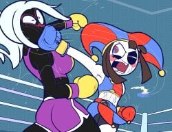 boxing boxing_gloves boxing_match boxing_ring female female_focus female_only glitch_productions jester looney_tunes martian martian_(duck_dodgers) netto-painter pomni_(the_amazing_digital_circus) punching punching_face queen_tyr'ahnee ryona size_difference the_amazing_digital_circus