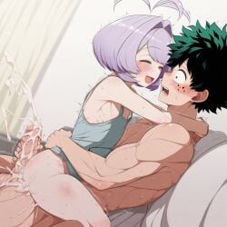 1boy 1girls after_vaginal ai_generated androgynous big_cumshot boku_no_hero_academia cum cum_in_pussy cum_inside cumshot dreson female hug izuku_midoriya komi-san_wa_komyushou_desu male my_hero_academia osana_najimi