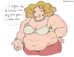 blonde_female blonde_hair bra bracelet chubby chubby_female earrings hairy_armpits large_belly milf mom_(the_binding_of_isaac) red_pants smile speech_bubble text the_binding_of_isaac