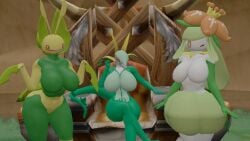 3d 3d_(artwork) 3girls big_ass big_breasts female female_only leavanny lilligant pokémon_(species) pokemon serperior skulltronprime969