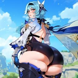 ai_generated blue_hair bubble_butt eula_(genshin_impact) female_only floox genshin_impact gloves huge_ass medium_hair multicolored_eyes tagme thick_thighs thighhighs thighs underbutt