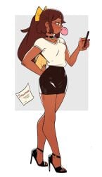 blowing_bubblegum boonsky business_woman coffee_(boonsky) dark_skin girl high_heels phone tagme