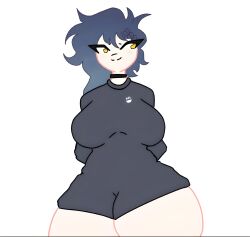 big_breasts big_thighs blue_hair carla_(matix_oviedo) hoodie huge_ass huge_thighs matix_oviedo_studios shorts thunder_thighs