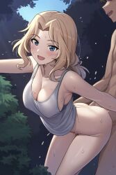 1boy ai_generated blonde_hair clothed_female_nude_male female girls_und_panzer kay_(girls_und_panzer) large_breasts sex sex_from_behind straight