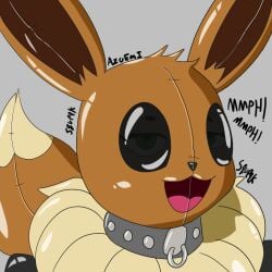 azureemmi_(artist) collar eevee feral inflatable latex_suit no_humans pokemon pokemon_(species) rubber_suit shiny_skin trapped_in_clothing