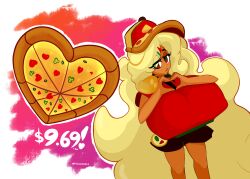 1girls absurd_res big_breasts blonde breasts cookie_run fromariels hat heart huge_breasts long_hair pizza pizza_cookie simple_background solo tagme yellow_hair