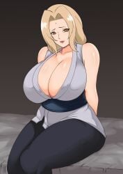 1girls bare_shoulders bed before_sex beige_hair bindi blonde_hair blush_lines blushing breasts breasts_bigger_than_head brown_eyes busty center_opening clavicle cleavage cleavage_cutout clothed_female curvy deep_cleavage donaora889 female forehead_jewel front_heavy_breasts grey_clothing highres huge_breasts kimono leggings legwear lips lipstick long_cleavage long_hair looking_down mature mature_female milf naruto naruto_(series) naruto_shippuden nipple_bulge no_bra no_bra_under_clothes oppai pants raised_shoulders red_lipstick shoulders shy side_slit sitting sleeveless smile solo thick_lips thick_thighs tight_pants tsunade voluptuous voluptuous_female wide_hips