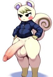 2025 ai_generated animal_crossing anthro balls big_balls big_penis blush bottomless clothed clothing erection foreskin fur genitals hands_on_hips hellsonger hi_res hoodie huge_balls huge_cock humanoid_genitalia humanoid_penis hyper hyper_balls hyper_genitalia hyper_penis jacket long_penis male mammal marshal_(animal_crossing) nintendo penis rodent sciurid simple_background small_but_hung solo standing teapot_(body_type) thick_penis thick_thighs topwear tree_squirrel vein white_background wide_hips